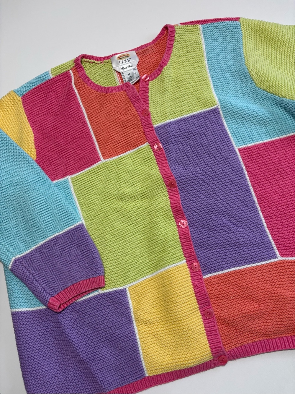 Talbots Pink Purple Green Blue Yellow & Orange Cotton Color Block Cardigan
